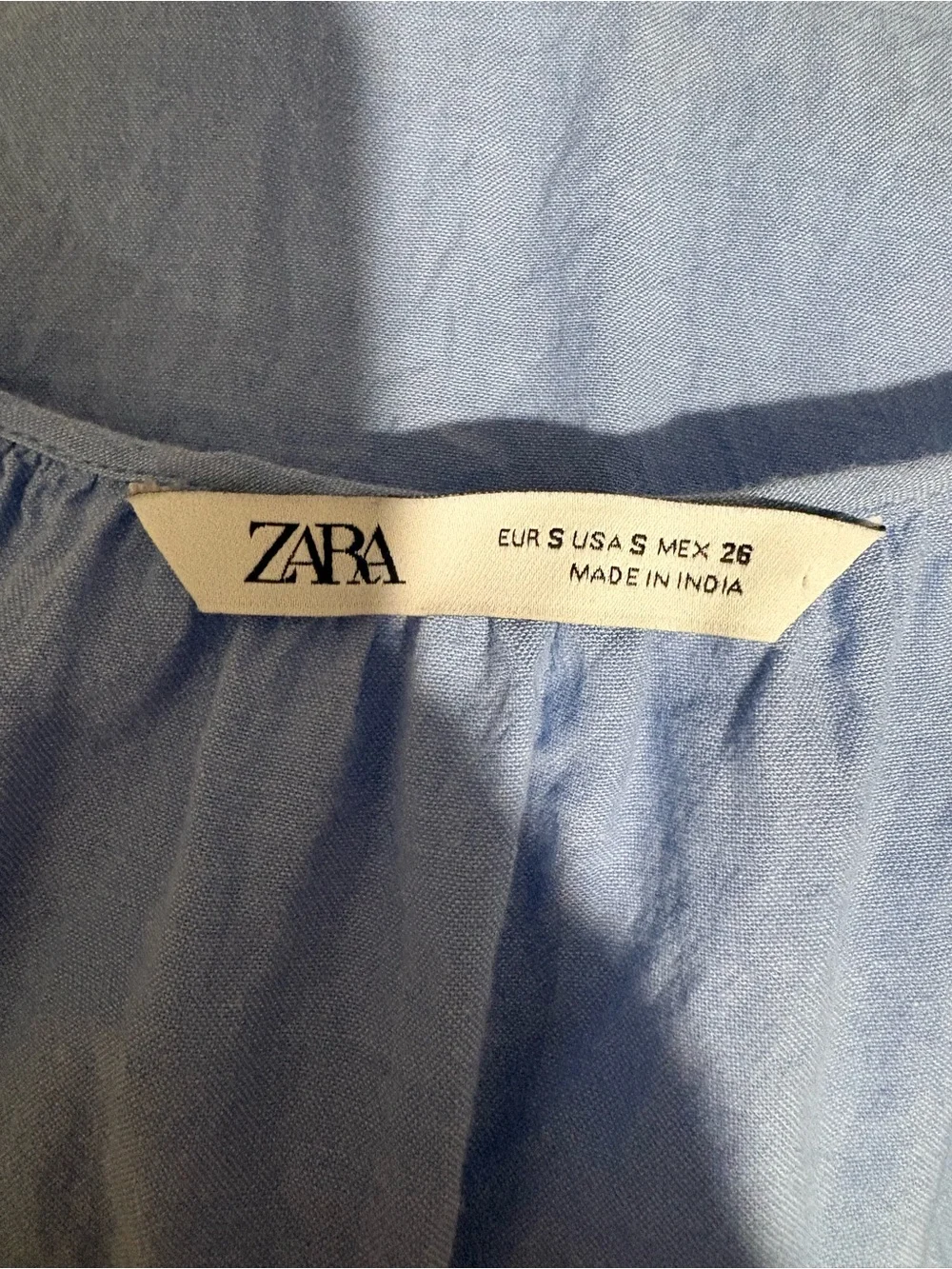 Zara Pale Blue V-Neck Embroidered Blouse with Puff Sleeves 💜